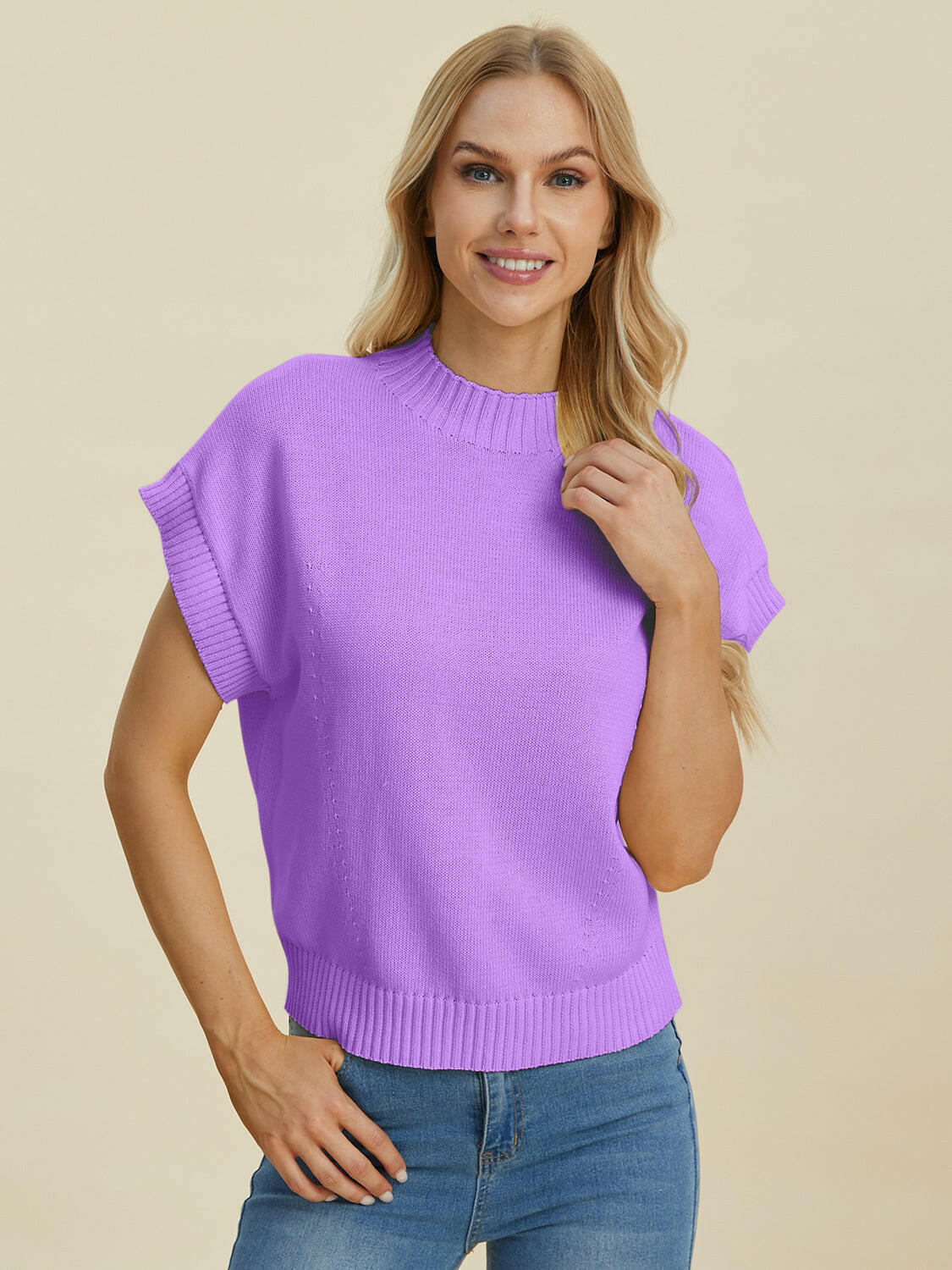 Double Take Mock Neck Short Sleeve Sweater