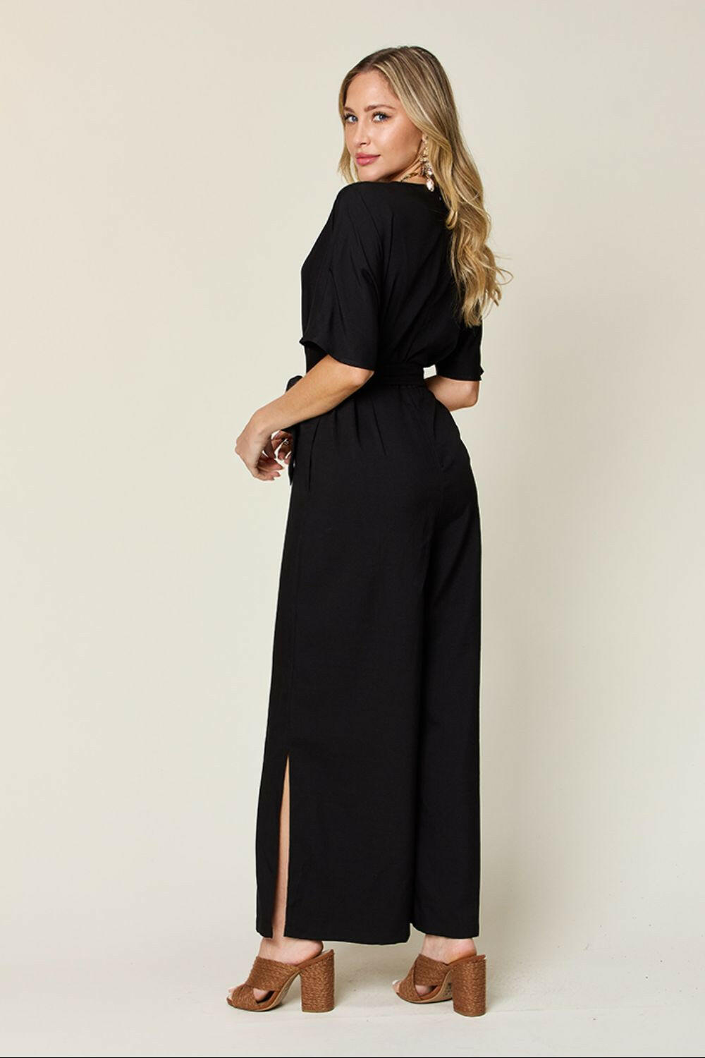 V-Neck Tied Side Slit Jumpsuit.