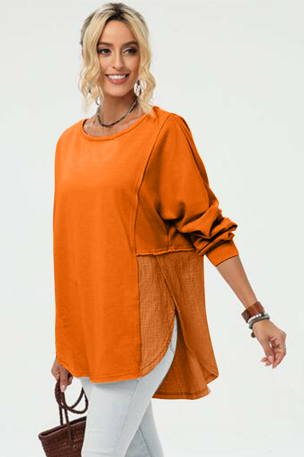 Double Take Long Sleeve High-Low T-Shirt.