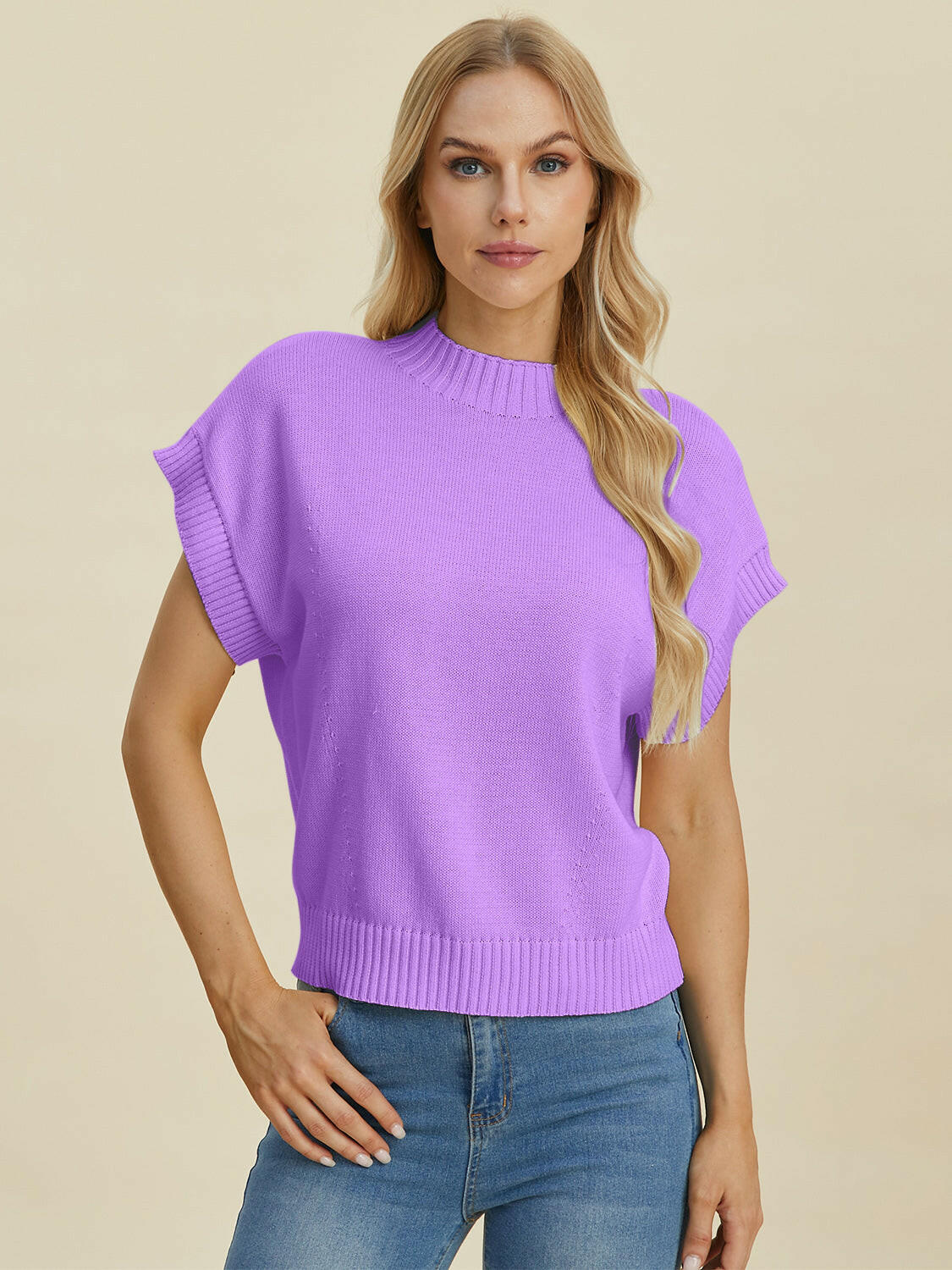 Double Take Mock Neck Short Sleeve Sweater