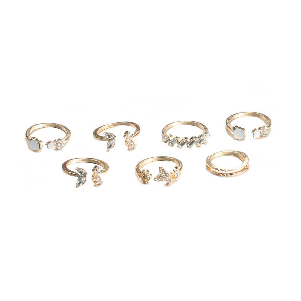 Opal & Butterfly Crystals 6 Piece Ring Sets