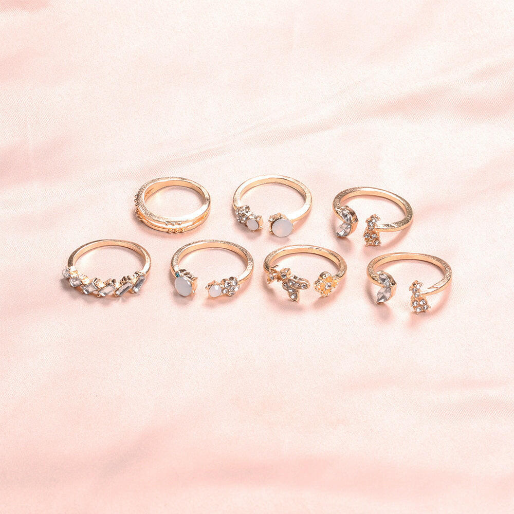 Opal & Butterfly Crystals 6 Piece Ring Sets