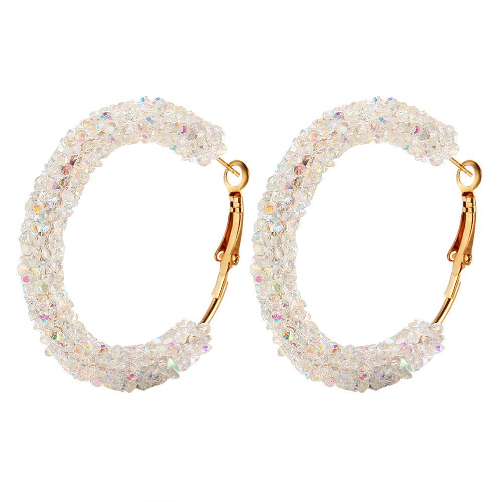 Crystaldust Hoop Earring With Gemstone  Crystals - White  18K Gold Pla