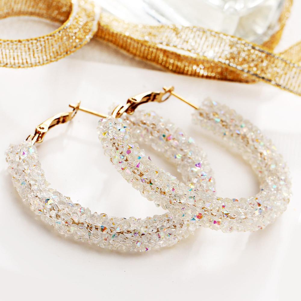 Crystaldust Hoop Earring With Gemstone  Crystals - White  18K Gold Pla