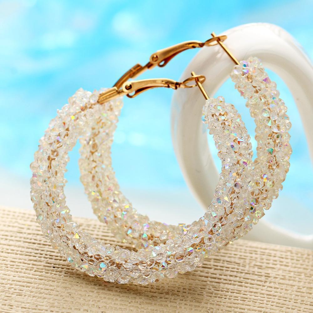 Crystaldust Hoop Earring With Gemstone  Crystals - White  18K Gold Pla