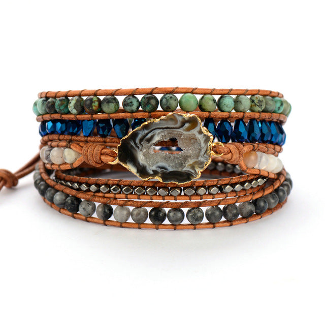 Leather Bracelets Natural Stones Crystals Gilded