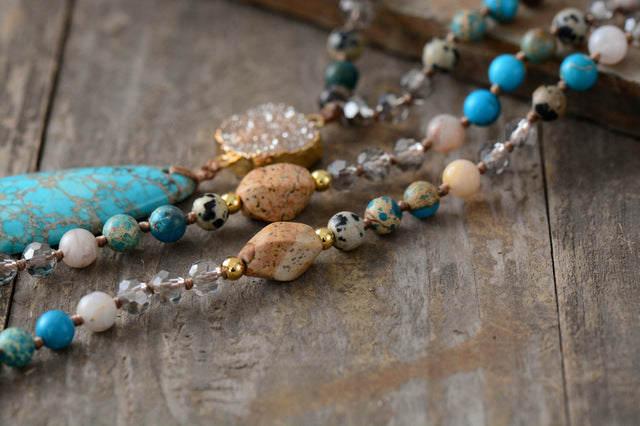 Long Necklace Natural Stones Crystals Druzy