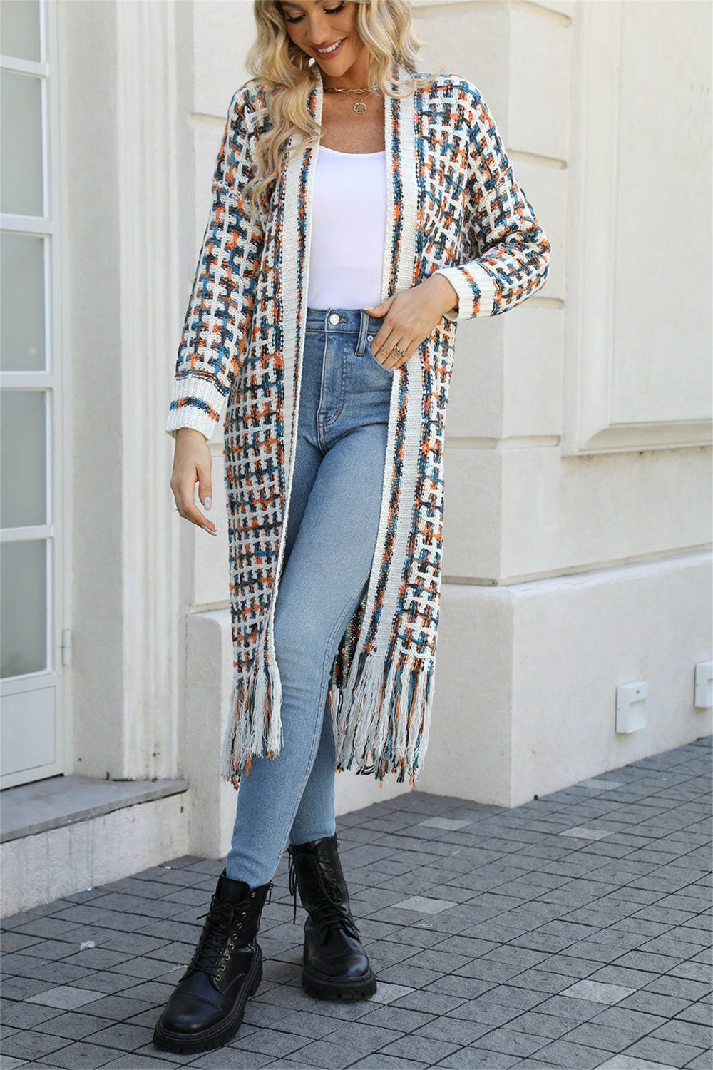 Angel Wings Multicolored Open Front Fringe Hem Cardigan.