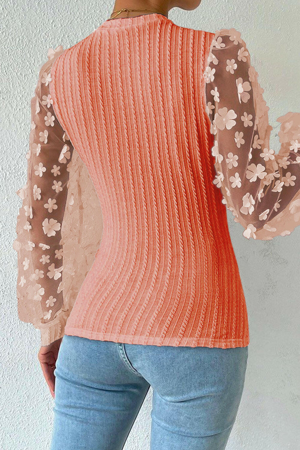 Textured Applique Long Sleeve Blouse.