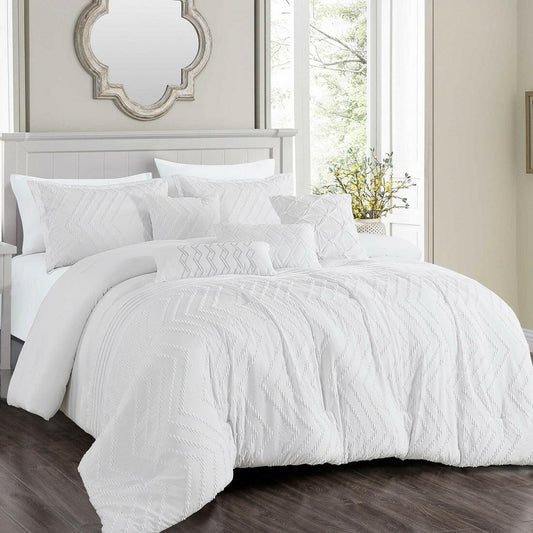 Serene White Boho 7-Piece Comforter Set.