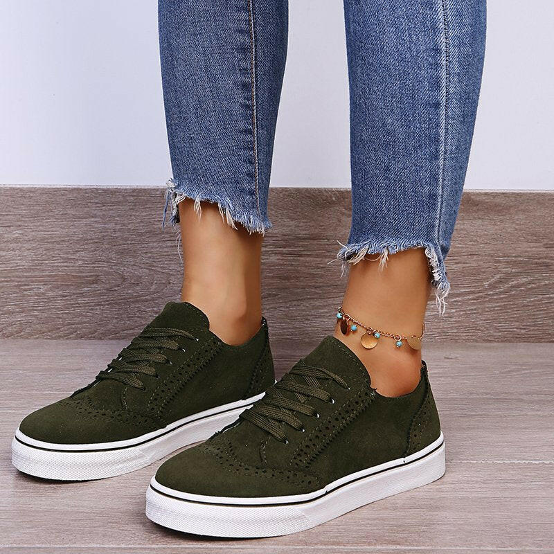 Lace-Up Suedette Flat Sneakers.