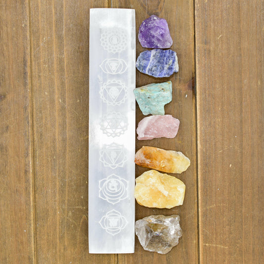 7 Chakra Engraved Selenite Polished Charging Bar.