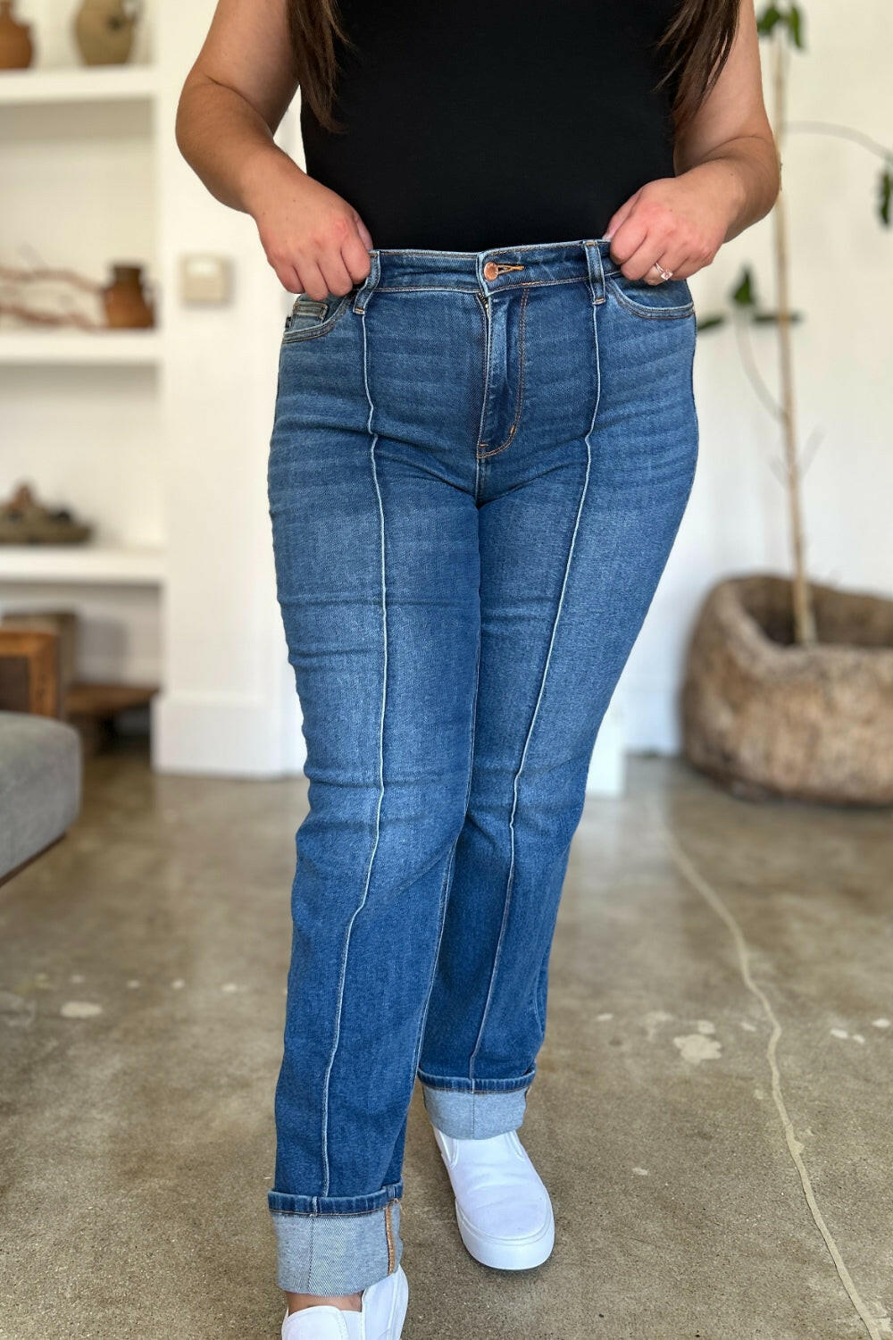 Judy Blue Full Size High Waist Front Seam Detail Straight Jeans.