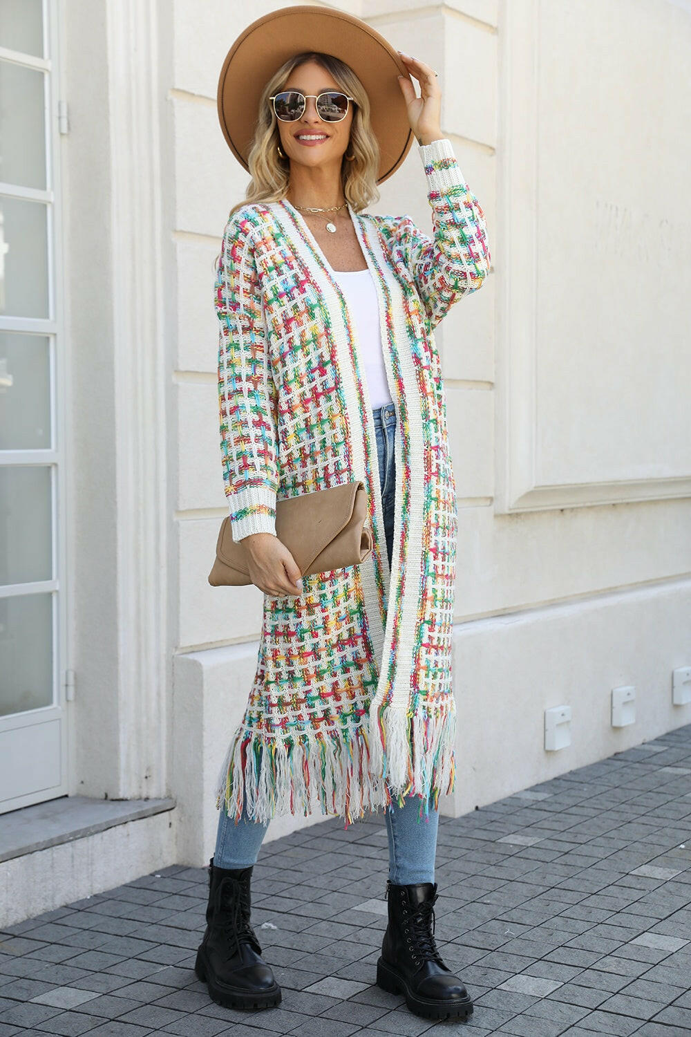 Angel Wings Multicolored Open Front Fringe Hem Cardigan