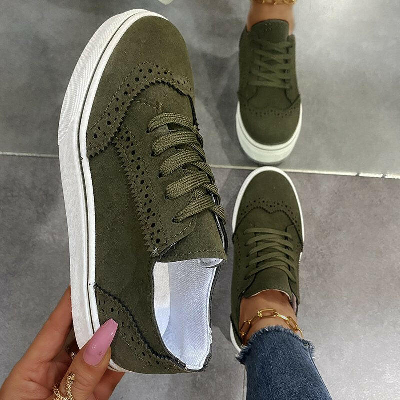 Lace-Up Suedette Flat Sneakers.