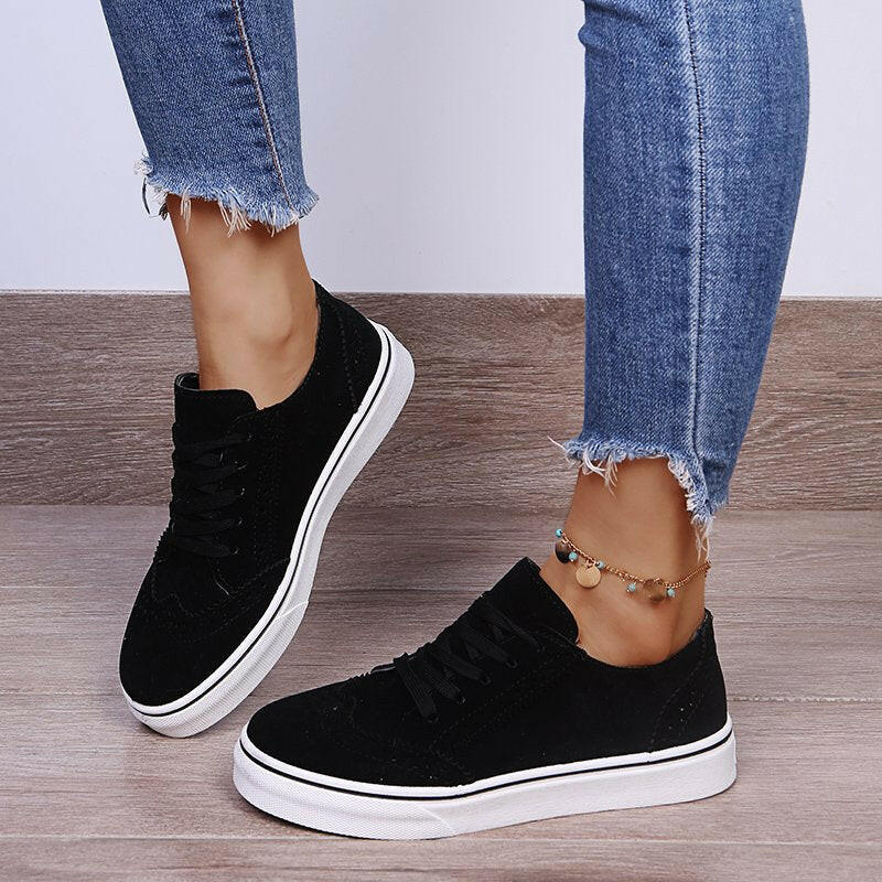 Lace-Up Suedette Flat Sneakers.