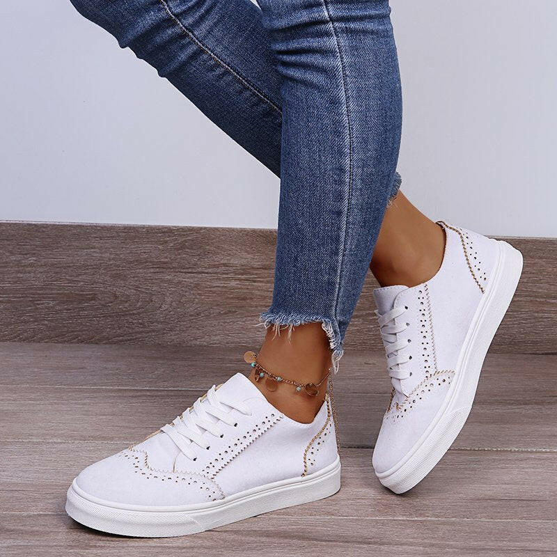 Lace-Up Suedette Flat Sneakers.