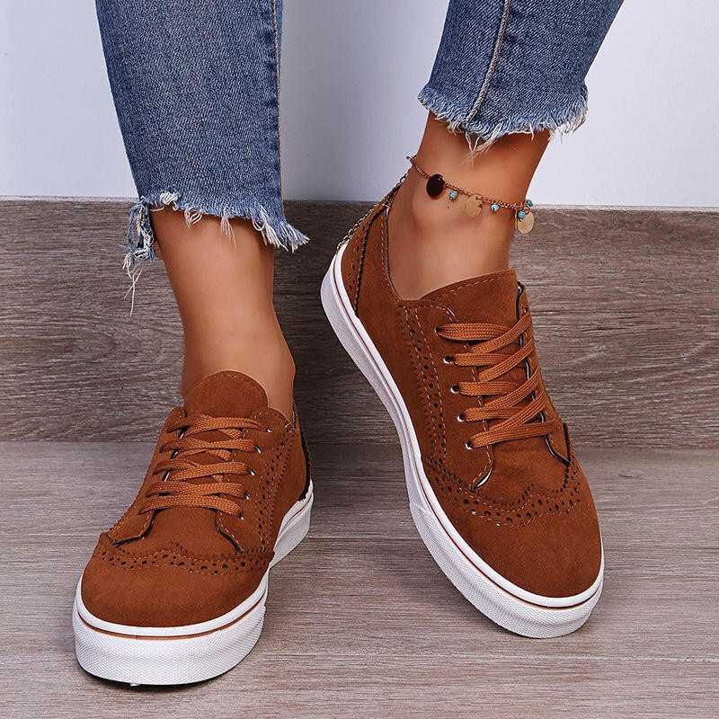 Lace-Up Suedette Flat Sneakers.