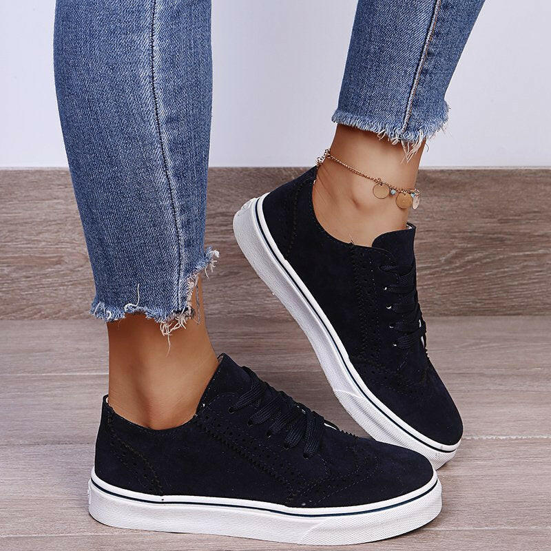 Lace-Up Suedette Flat Sneakers.