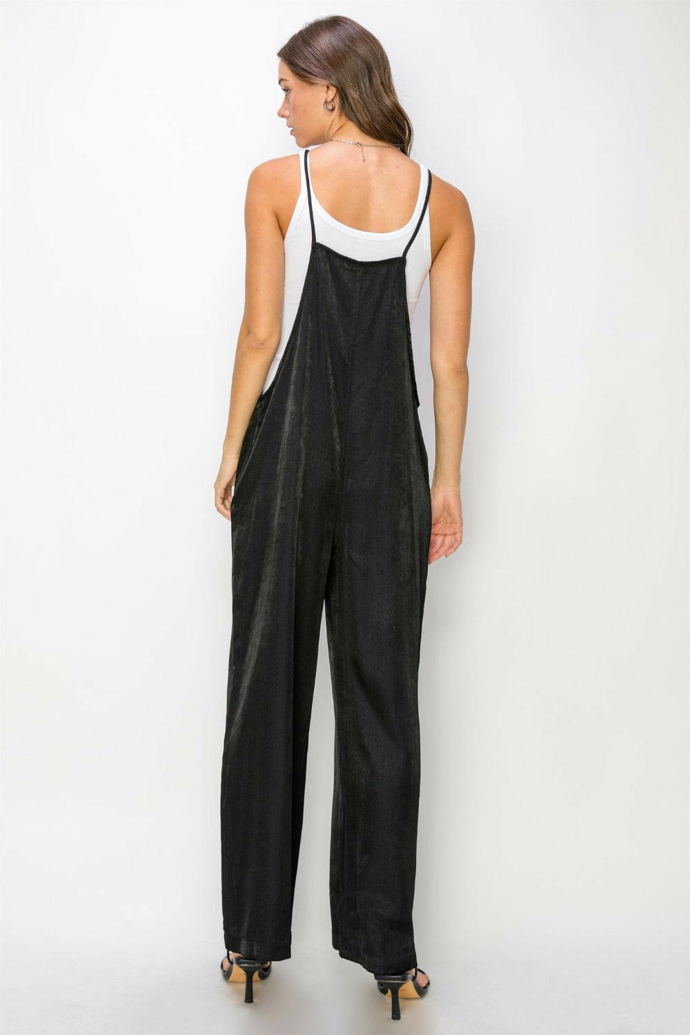 Half Button Sleeveless Straight Jumpsuit.