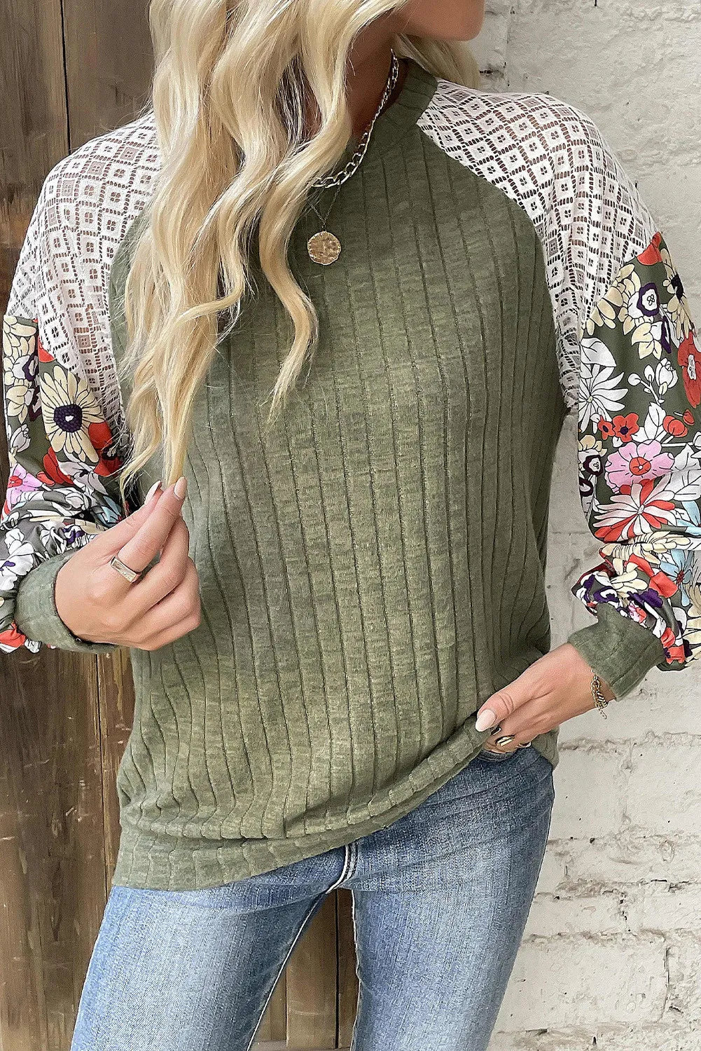 Printed Round Neck Long Sleeve Top.