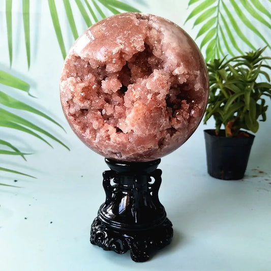 Brazil Natural Pink Amethyst Geode Crystal Sphere.