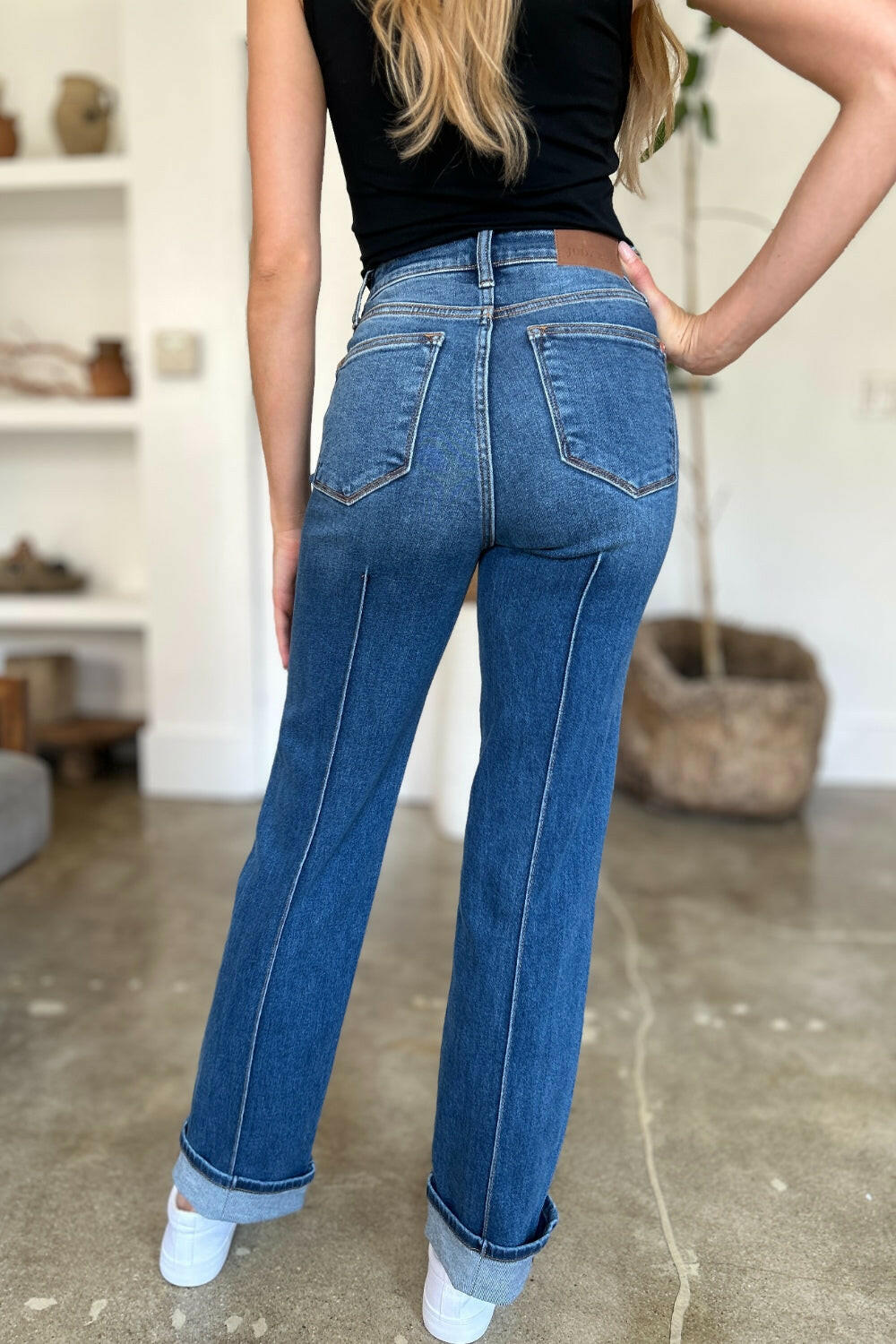 Judy Blue Full Size High Waist Front Seam Detail Straight Jeans.