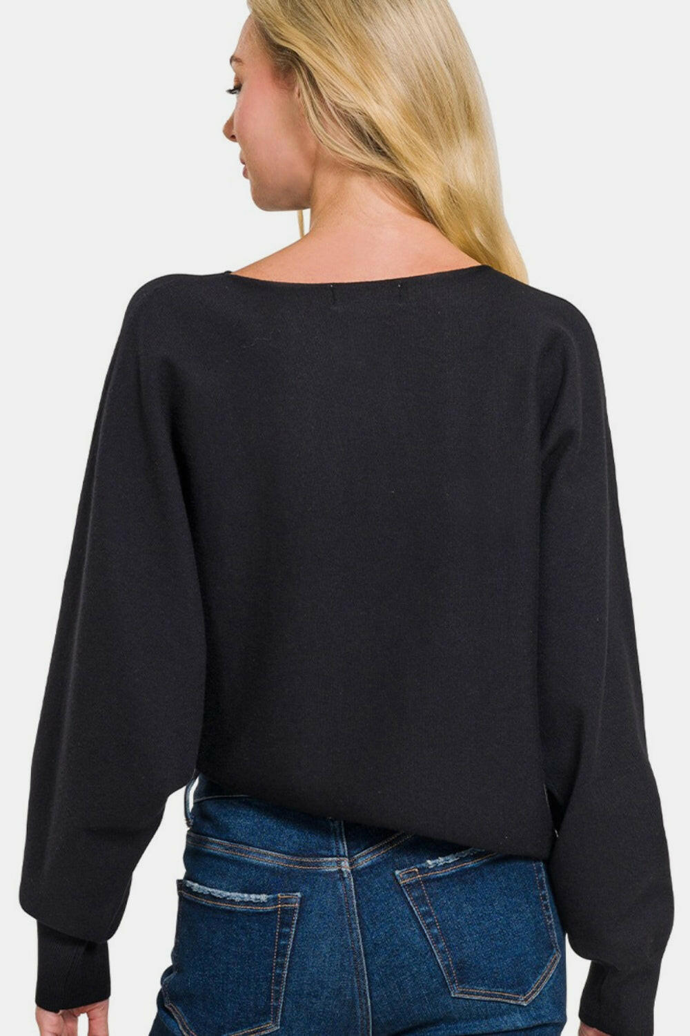 Zenana Asymmetric Hem Long Sleeve Sweater.