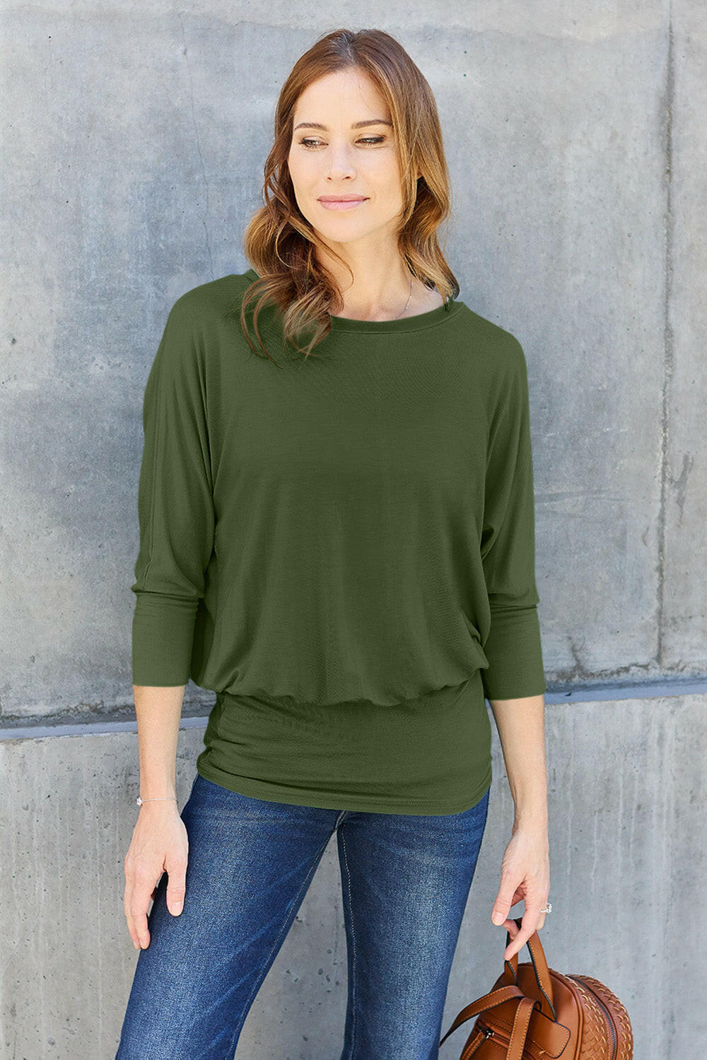 Basic Bae Full Size Round Neck Batwing Sleeve Top.