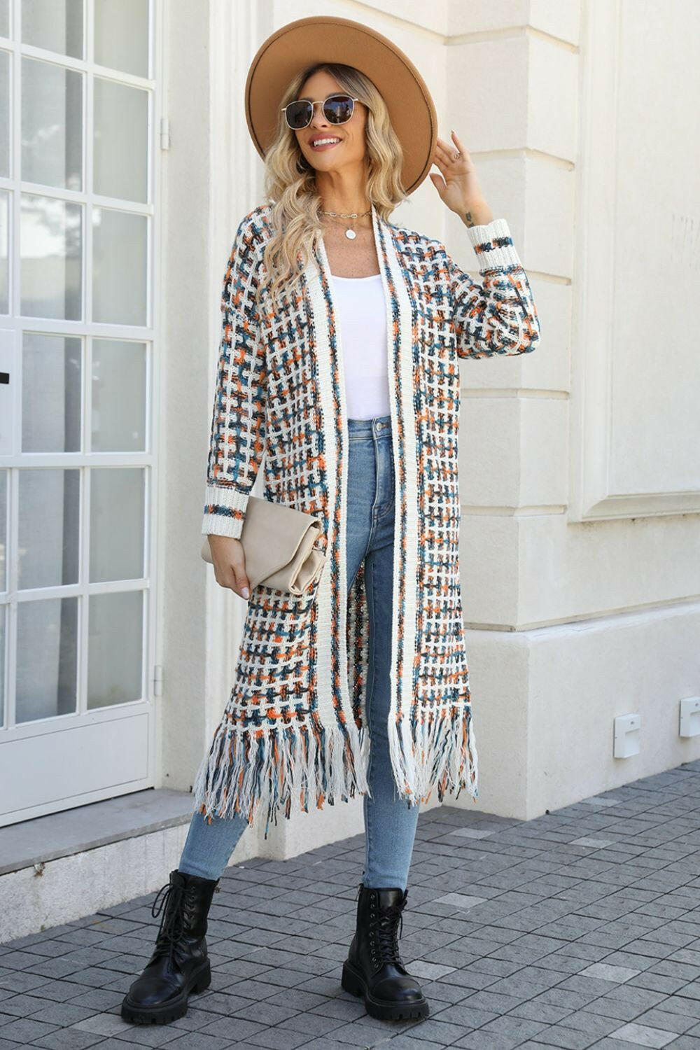 Angel Wings Multicolored Open Front Fringe Hem Cardigan