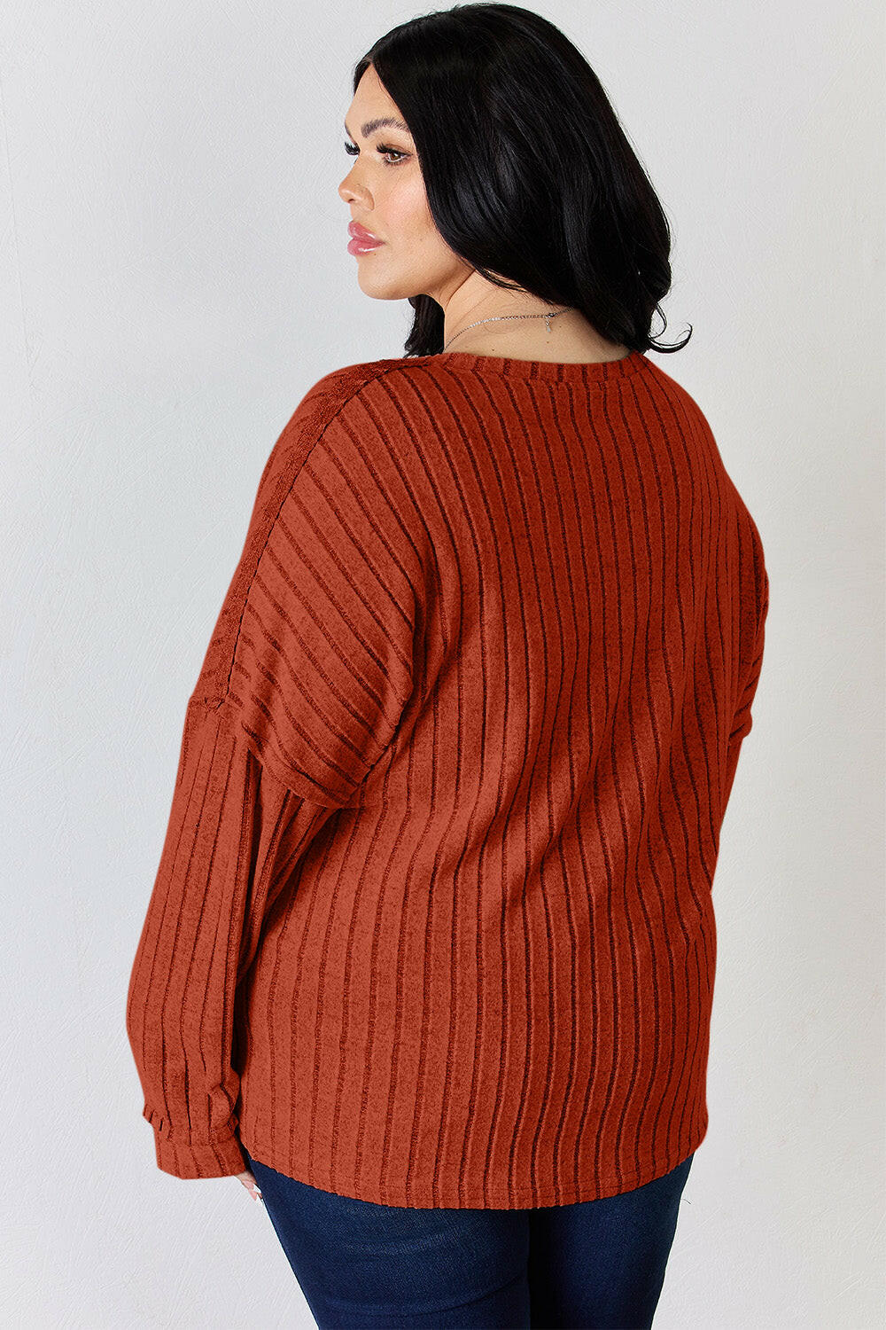 Basic Bae Ribbed Half Button Long Sleeve T-Shirt.