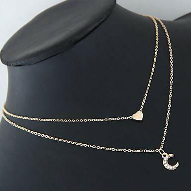 Celestial Romance Moon and Heart Two Layer Necklace: A Harmonious Blend of Love and Mystique - Elegant Layers with Crystal Accents.