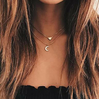 Celestial Romance Moon and Heart Two Layer Necklace: A Harmonious Blend of Love and Mystique - Elegant Layers with Crystal Accents.