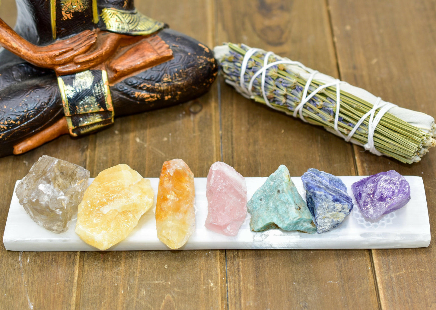 7 Chakra Engraved Selenite Polished Charging Bar.