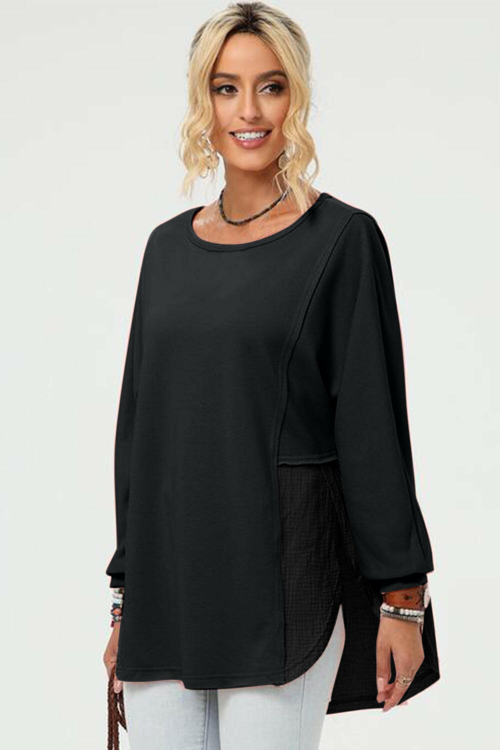 Double Take Long Sleeve High-Low T-Shirt.