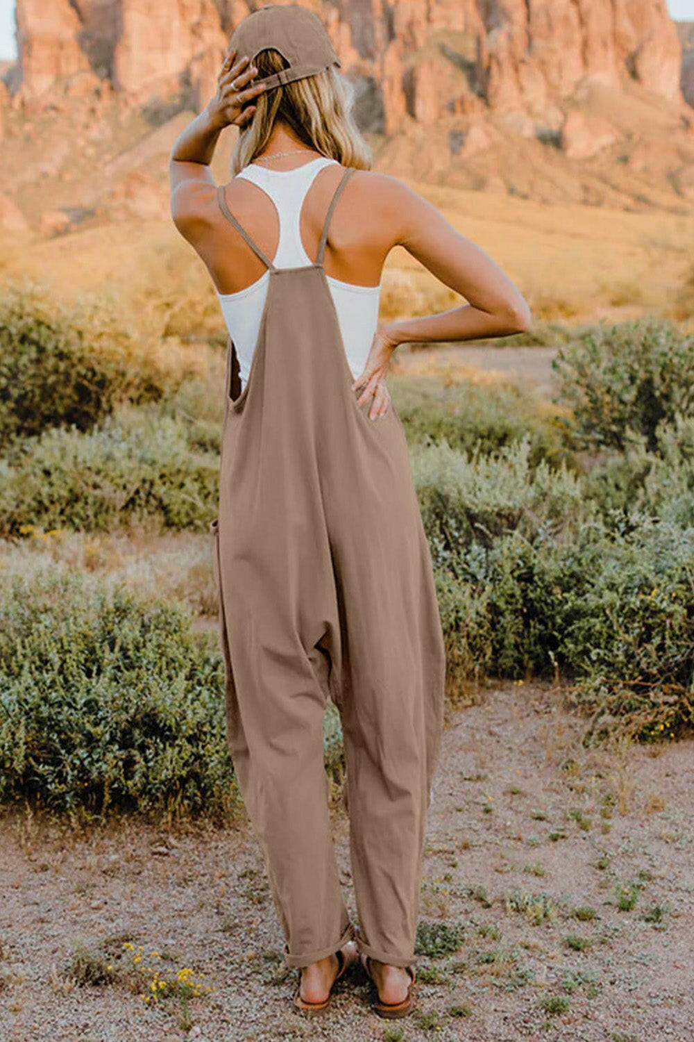 V-Neck Sleeveless Jumpsuit with Pockets.