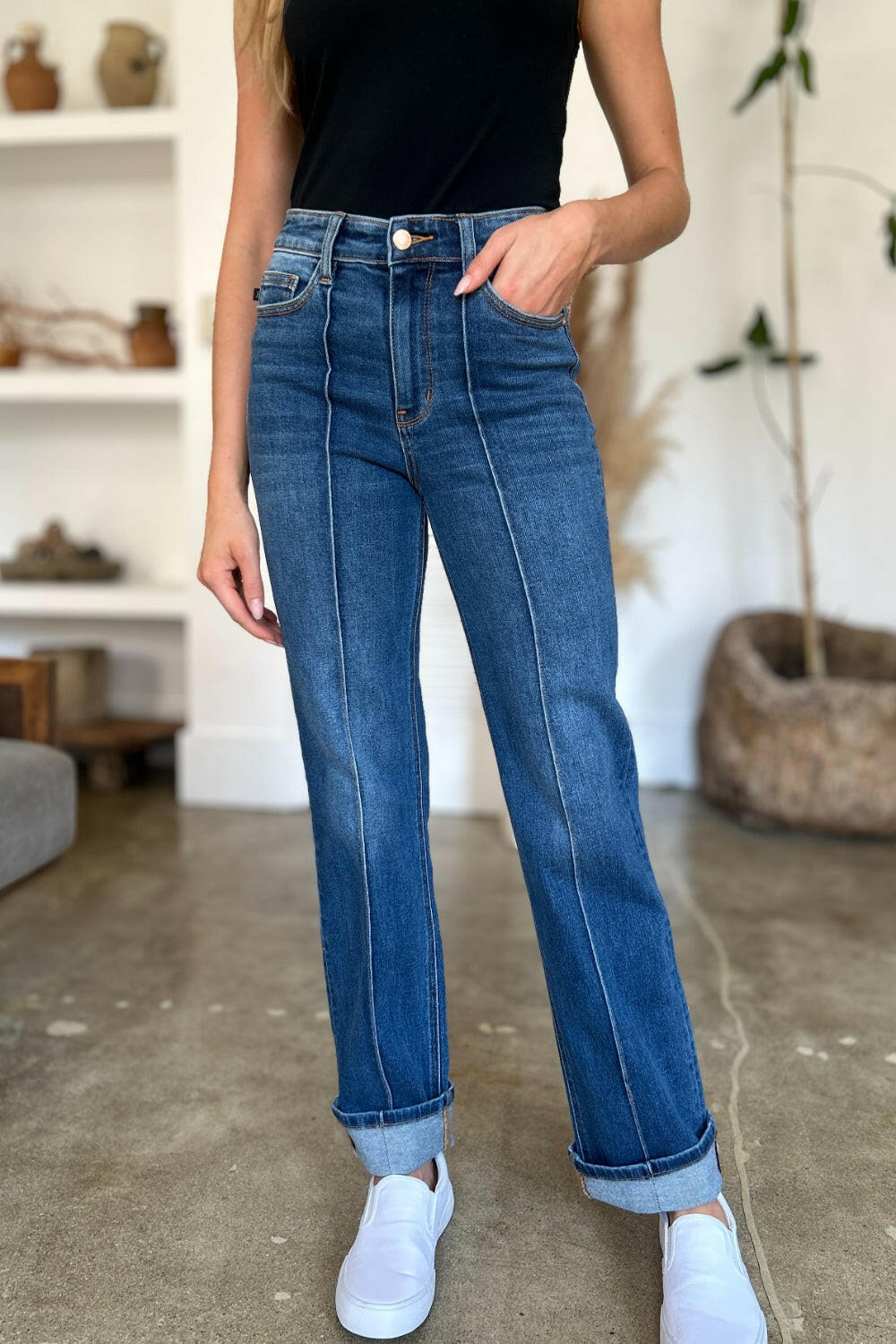 Judy Blue Full Size High Waist Front Seam Detail Straight Jeans.