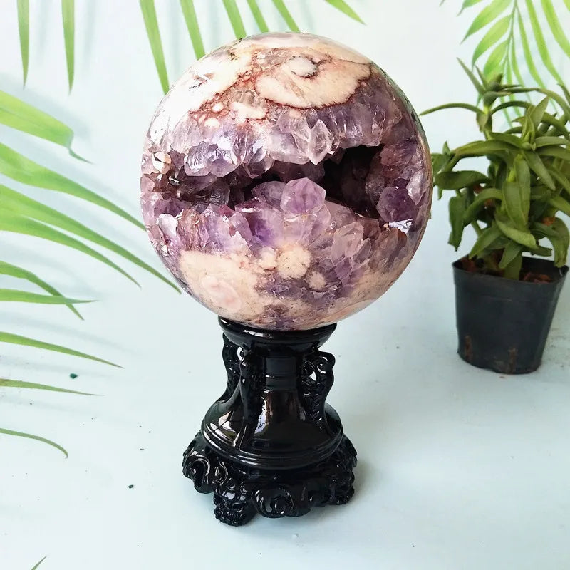 Brazil Natural Pink Amethyst Geode Crystal Sphere.