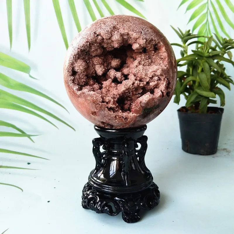 Brazil Natural Pink Amethyst Geode Crystal Sphere.