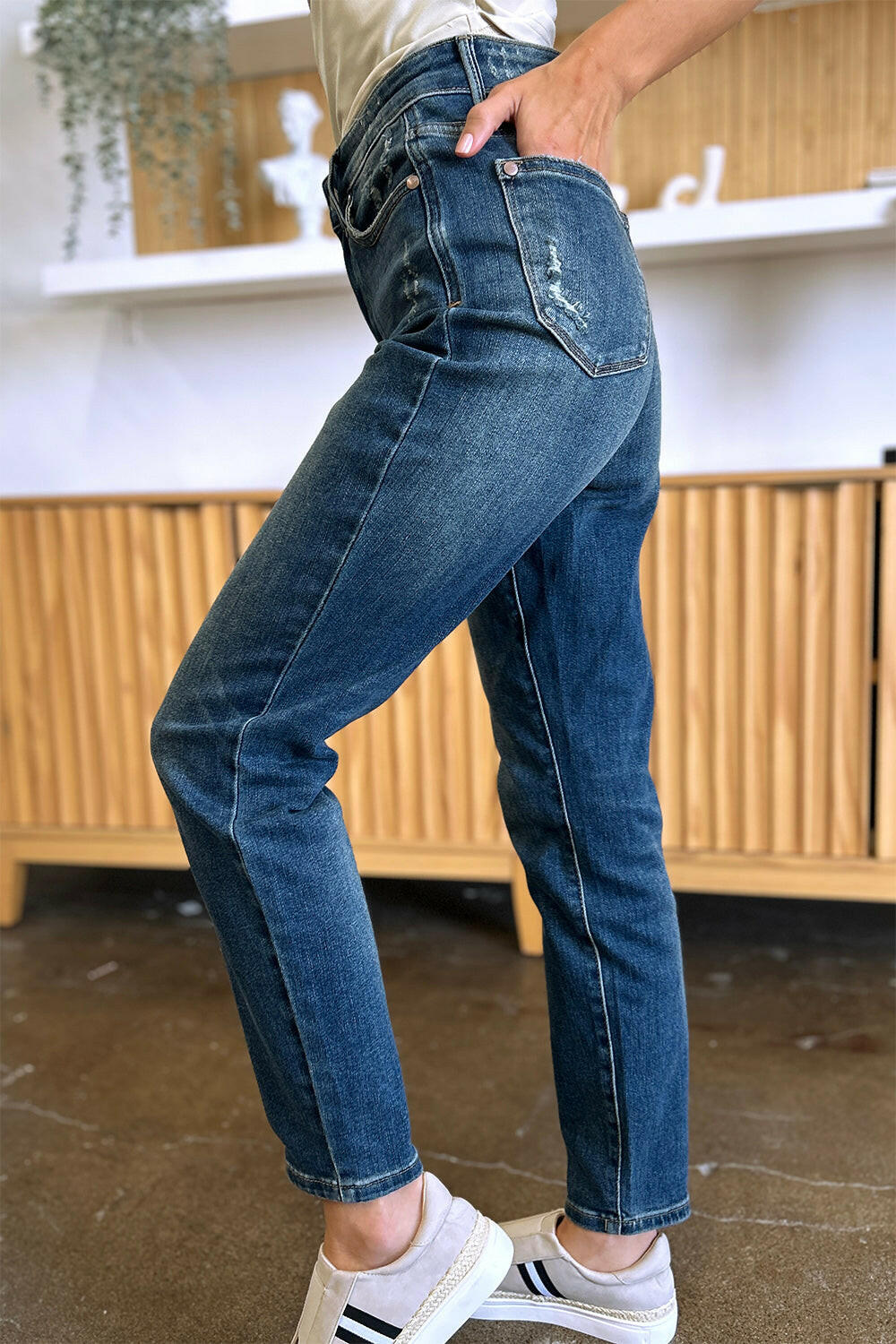 Judy Blue Full Size Tummy Control High Waist Slim Jeans.