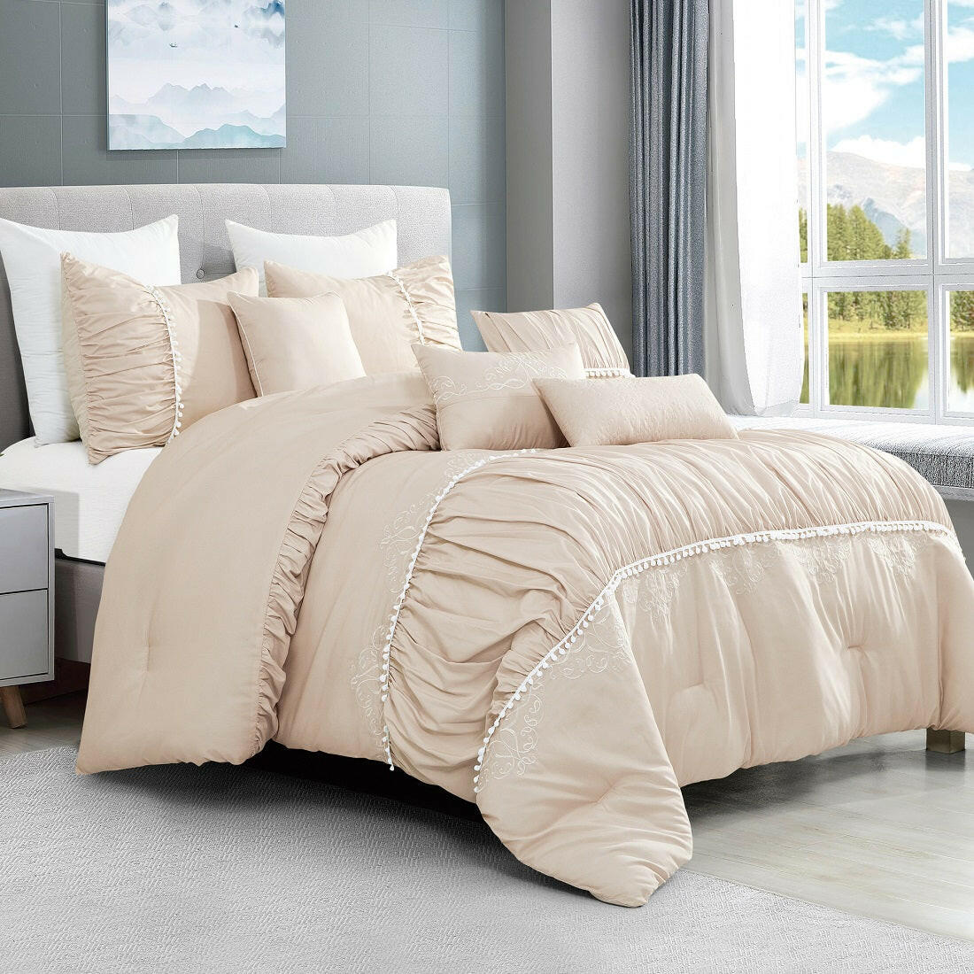 Blush Harmony Boho 7-Piece Bedding Ensemble.