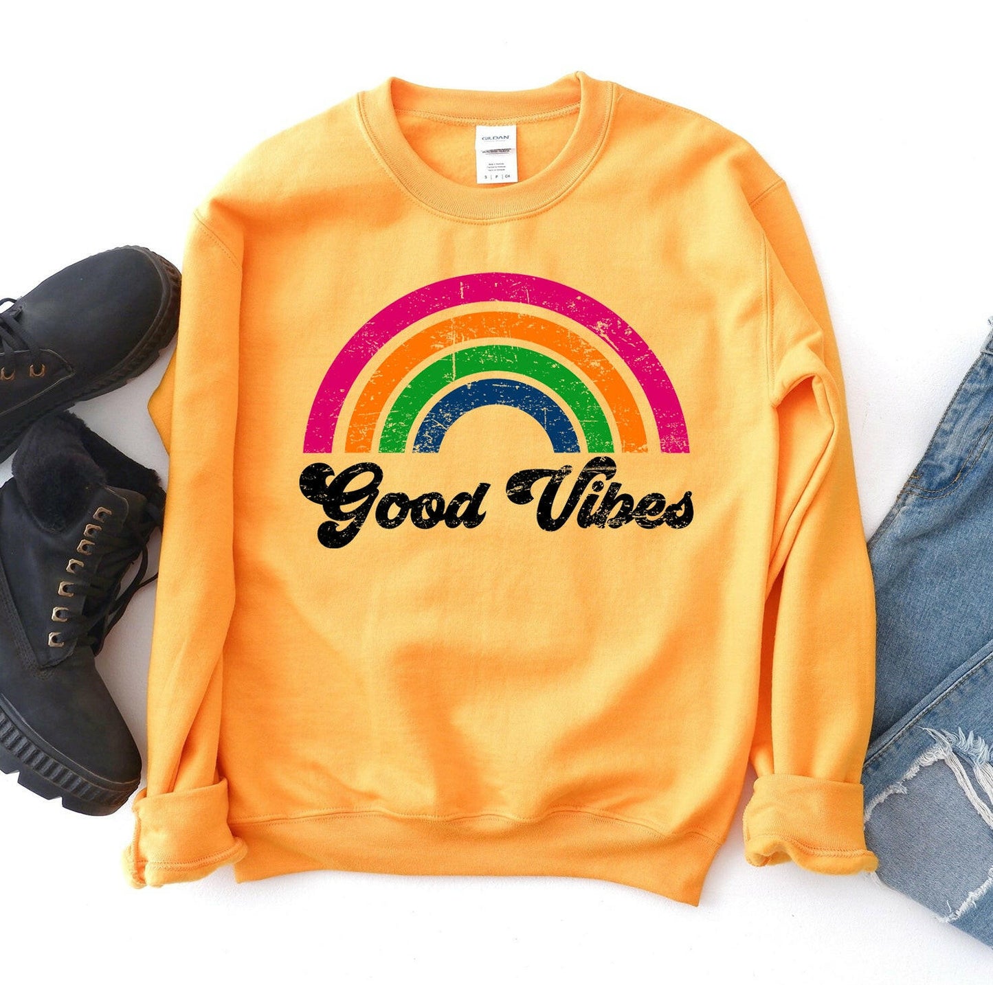 Positive Energy Good Vibes Sweatshirt: Embrace Comfort and Style with a Smile - Cozy Apparel for Every Occasion.