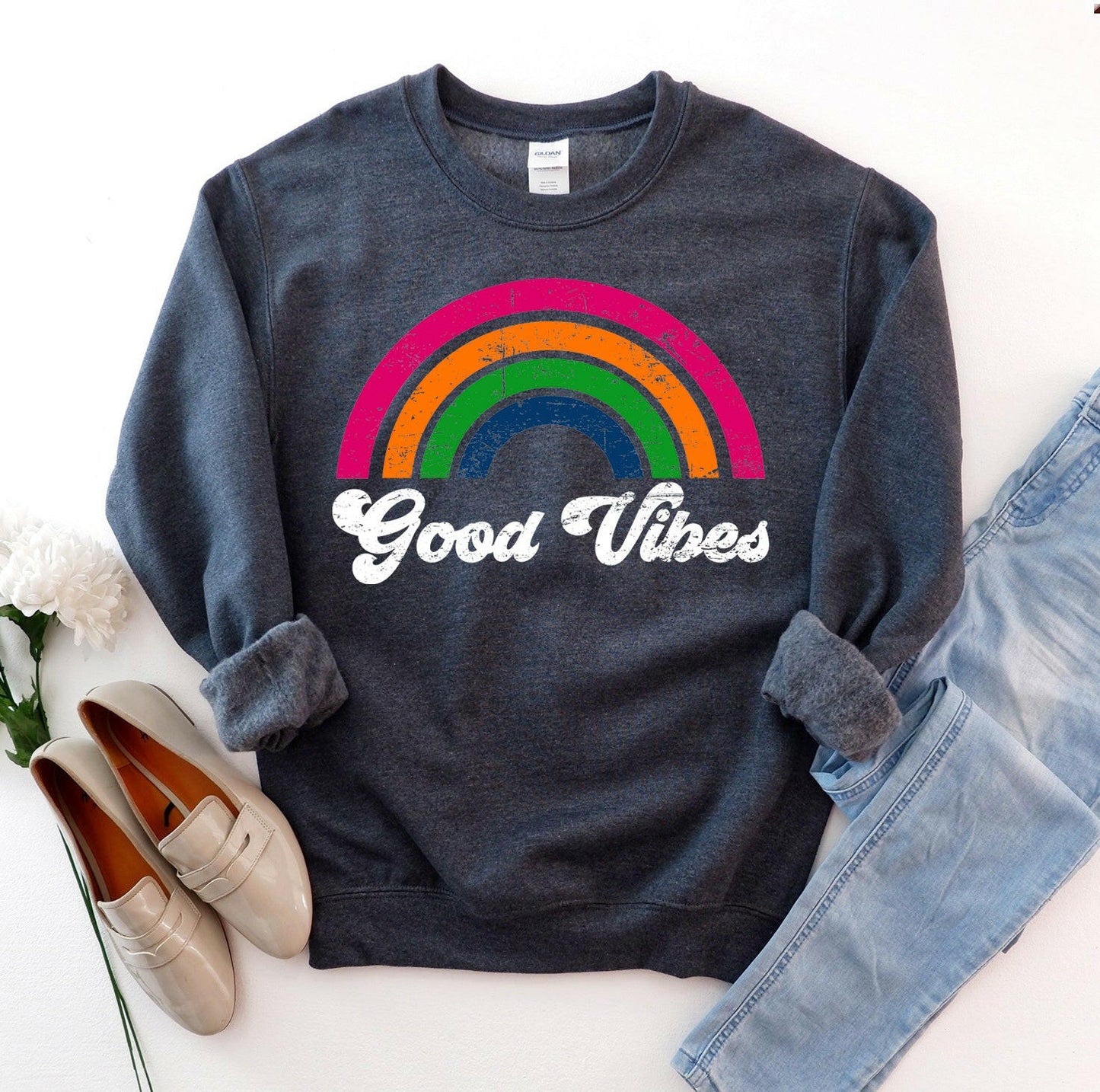 Positive Energy Good Vibes Sweatshirt: Embrace Comfort and Style with a Smile - Cozy Apparel for Every Occasion.