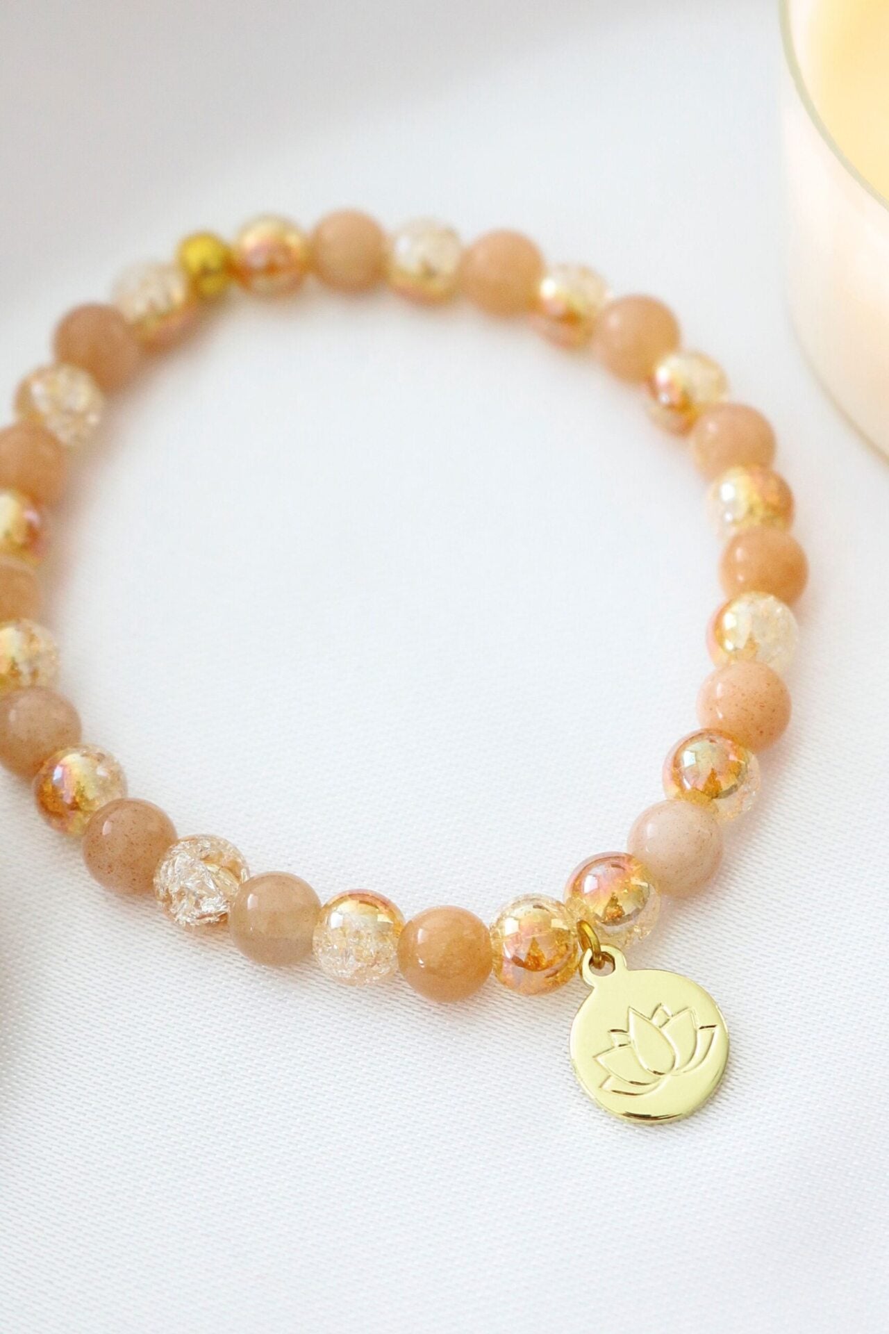 Sunstone Elastic Bracelet | 24K Lotus Flower Charm