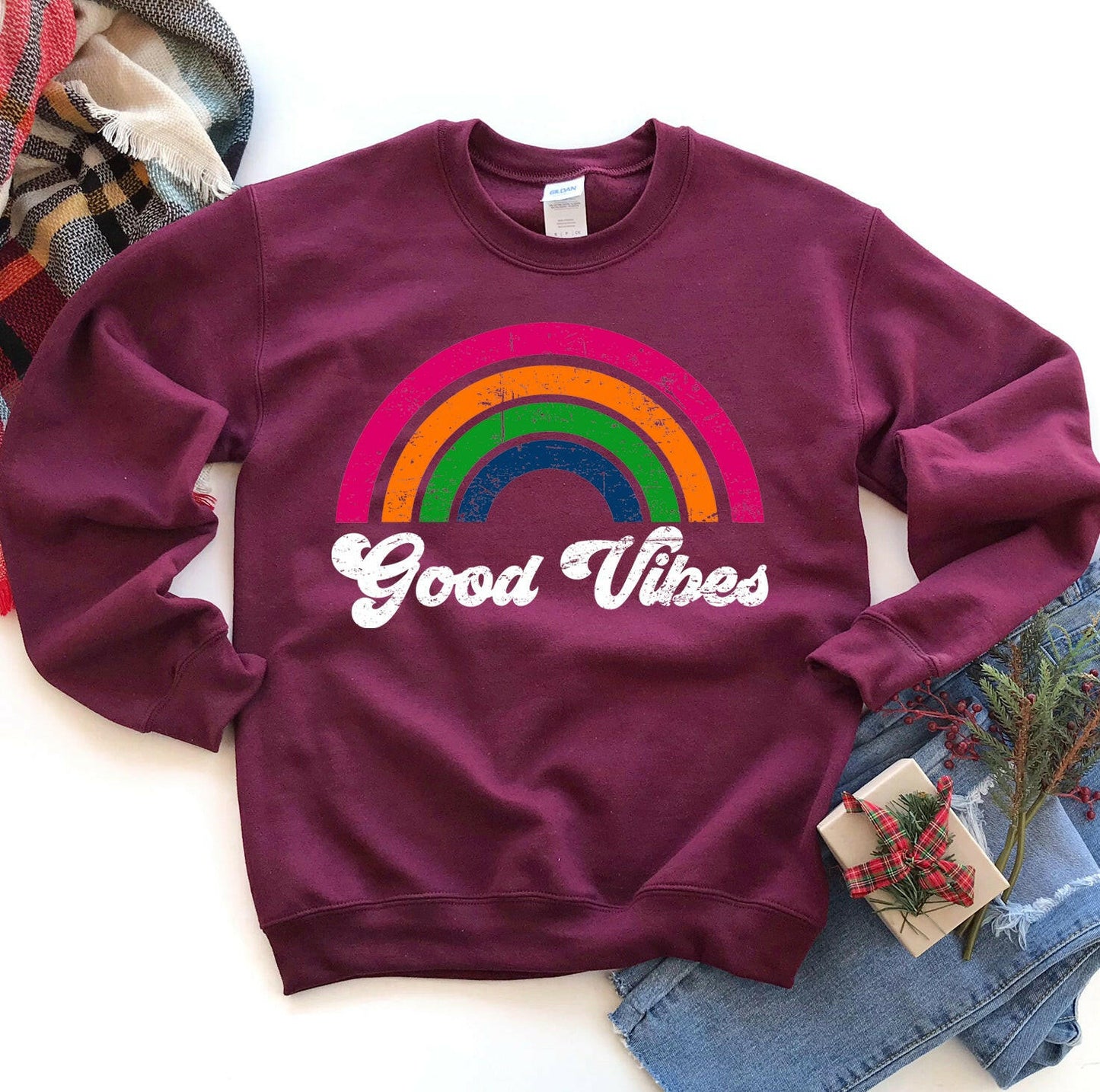 Positive Energy Good Vibes Sweatshirt: Embrace Comfort and Style with a Smile - Cozy Apparel for Every Occasion.