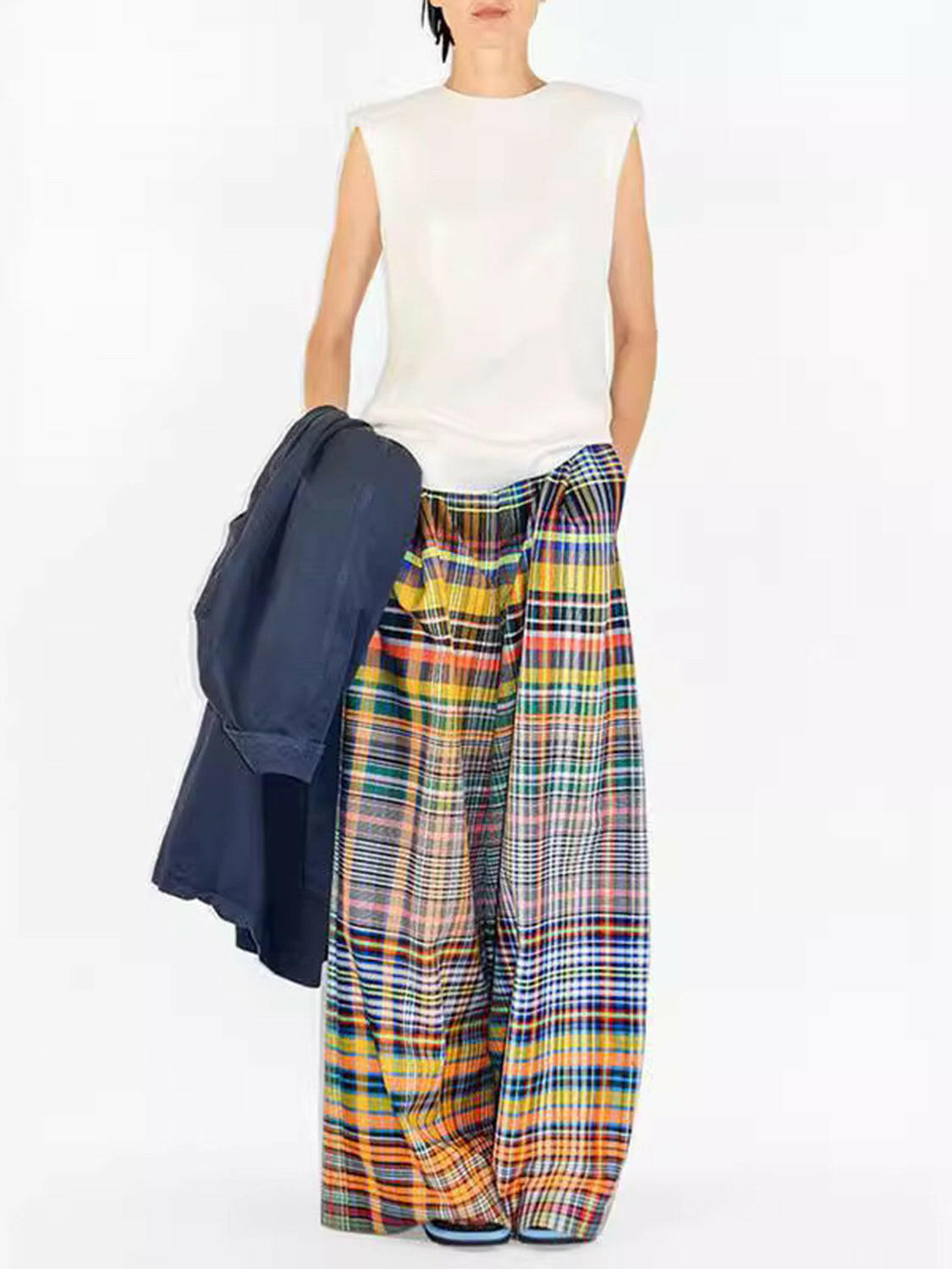 Full Size Plaid Wide Leg Pants.