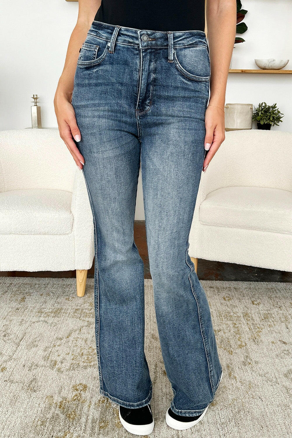 Judy Blue Full Size High Waist Tummy Control Flare Jeans.