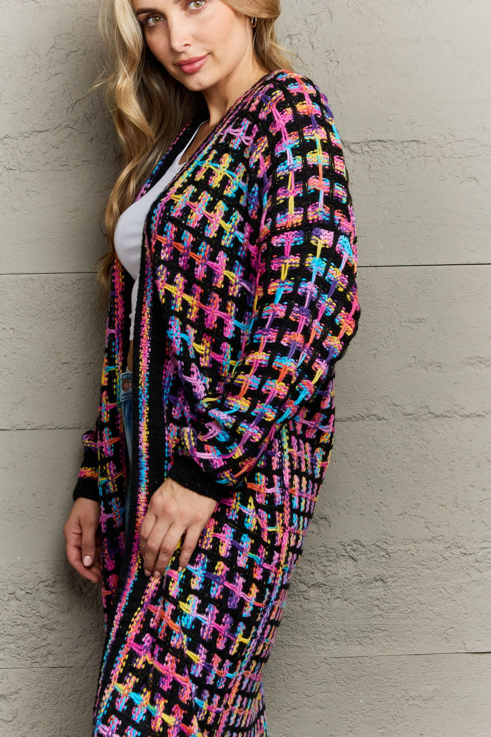 Angel Wings Multicolored Open Front Fringe Hem Cardigan.