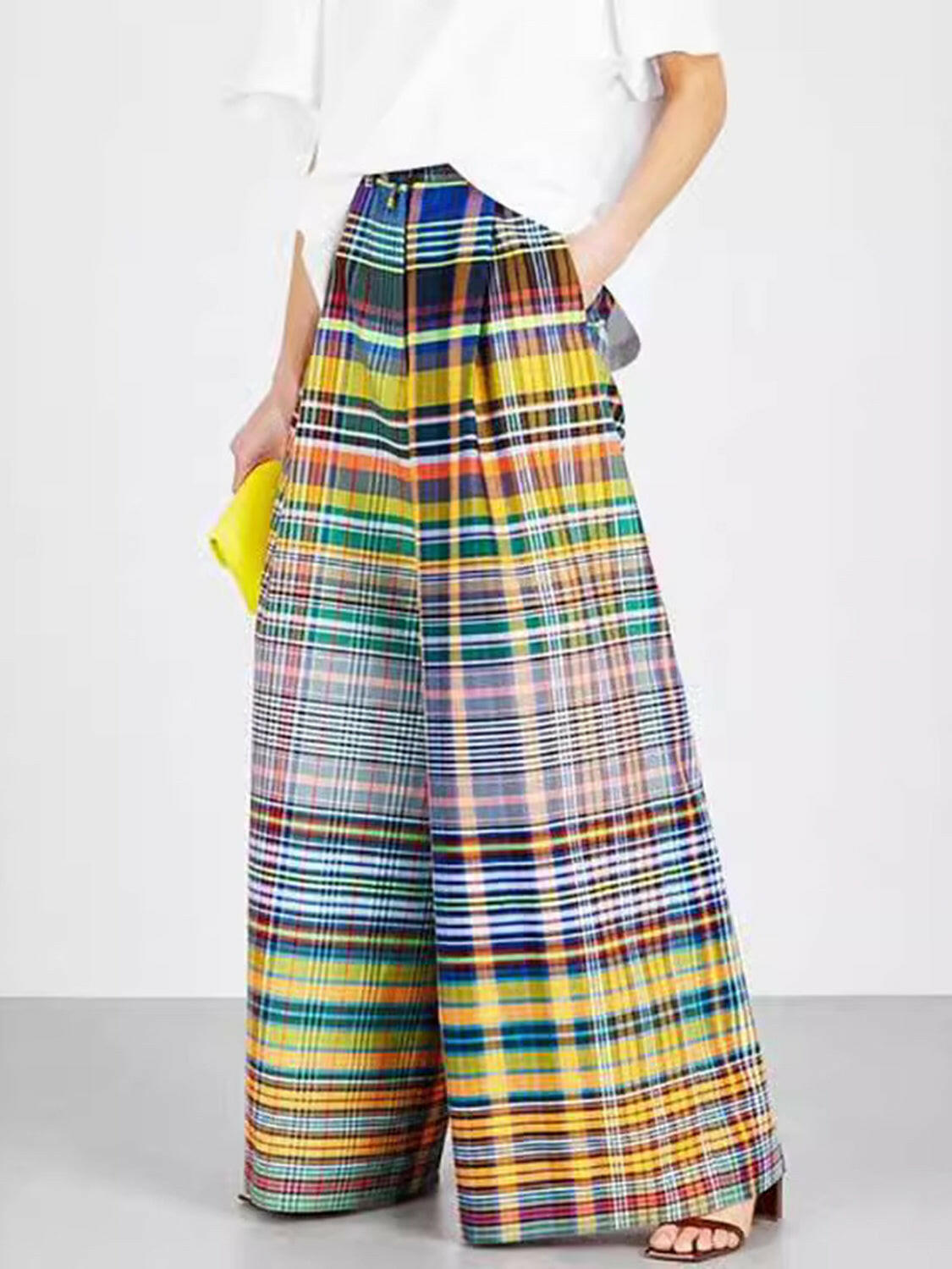 Full Size Plaid Wide Leg Pants.