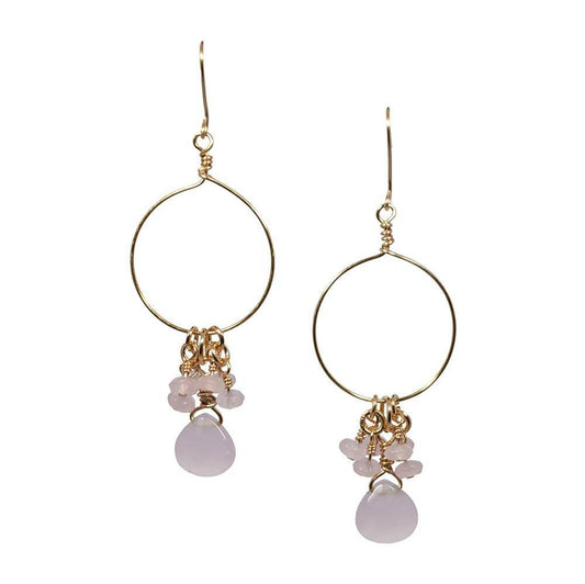 Dreamy Elegance Pink Chalcedony and Jade Cluster Hoop Earrings: Feminine Charm with Pastel Beauty - Silver Plated Delicacy for the Modern Muse.